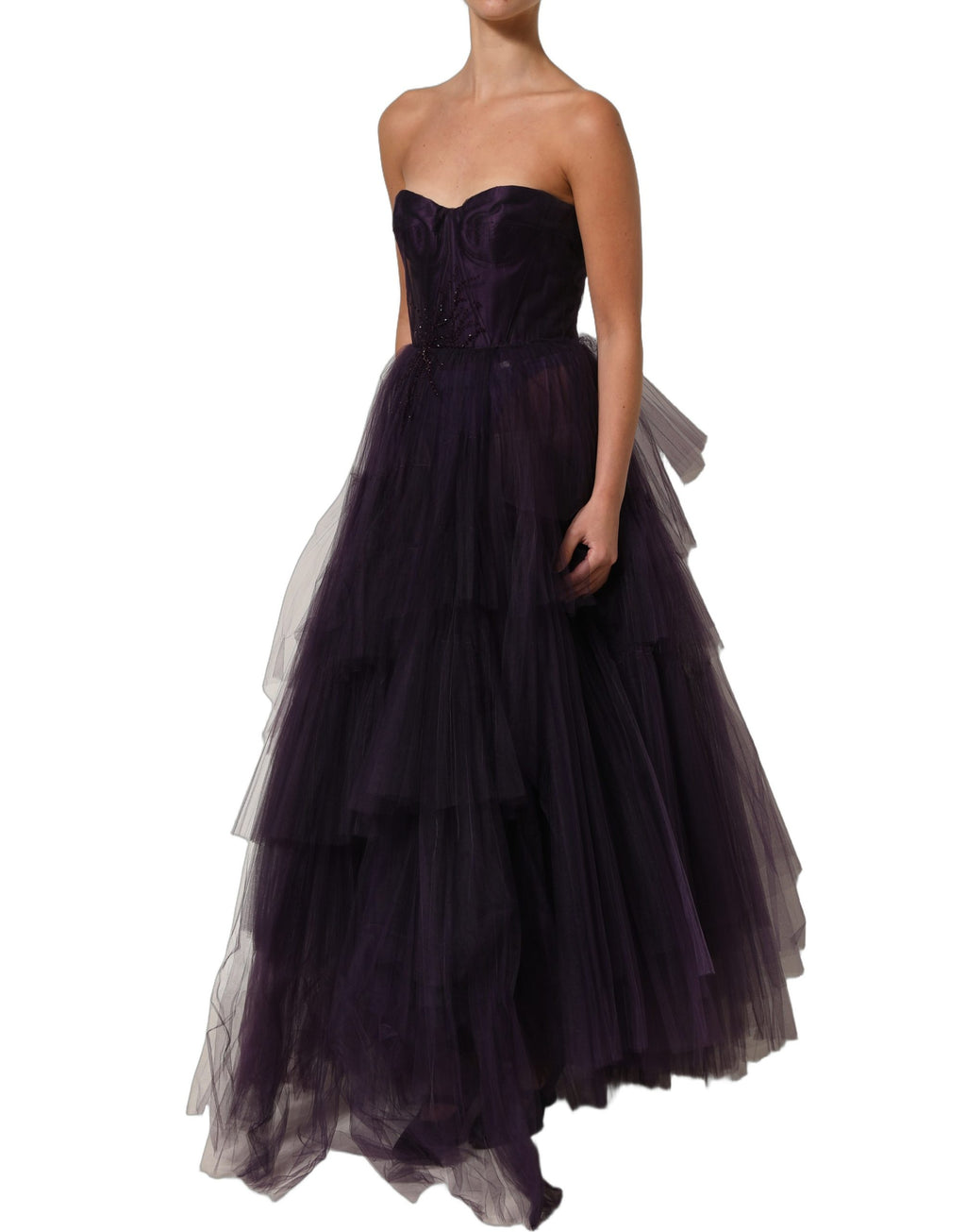 DOLCE & GABBANA Purple Tiered Tulle Silk Long Gown Dress