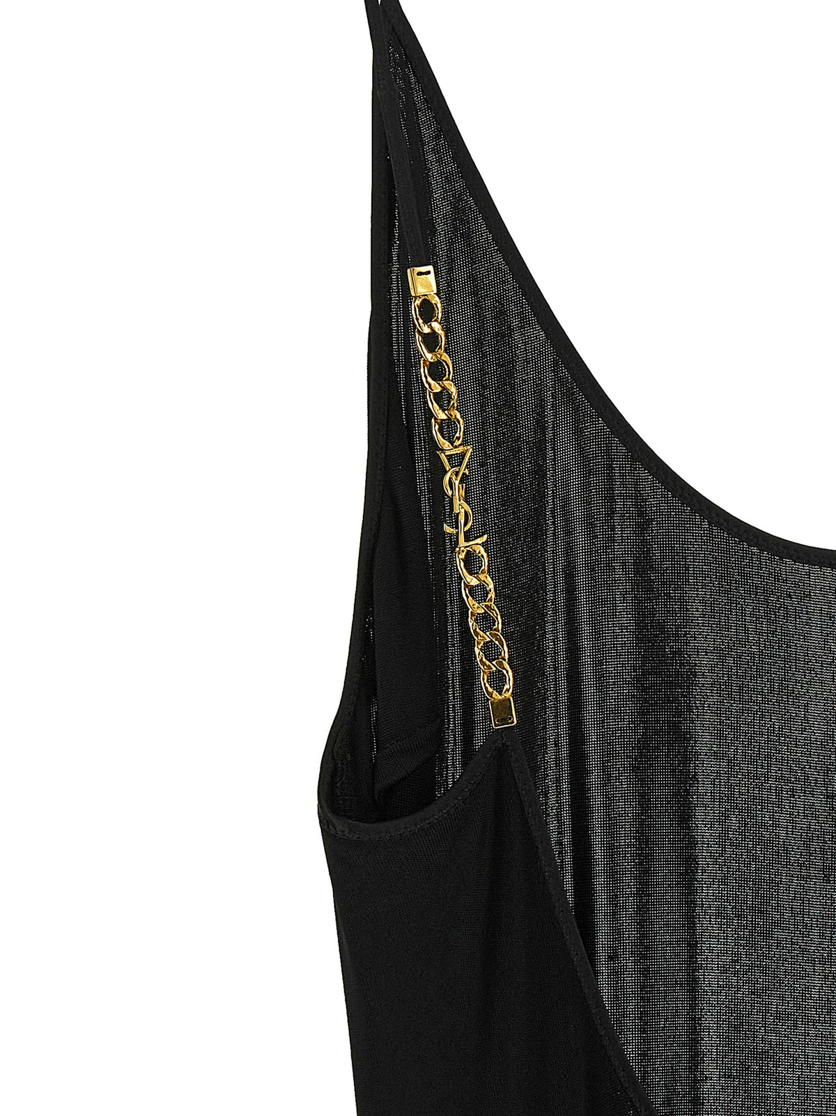 SAINT LAURENT cassandre-chain backless dress in knit